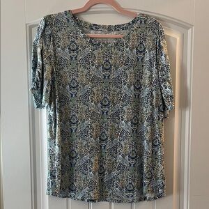 Talbots 1X Blue Floral Top